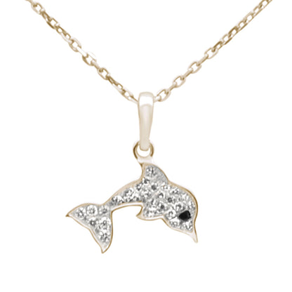 Muse Jewelry .11ct G SI 14K Yellow Gold Diamond Dolphin Pendant Necklace 18" Long
