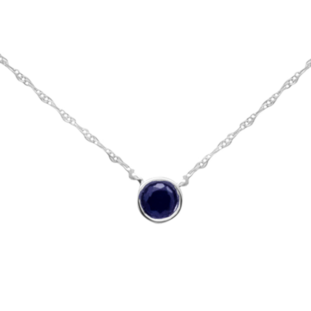 Muse Jewelry .28ct G SI 14K White Gold Blue Sapphire Gemstones Pendant Necklace 18" Long