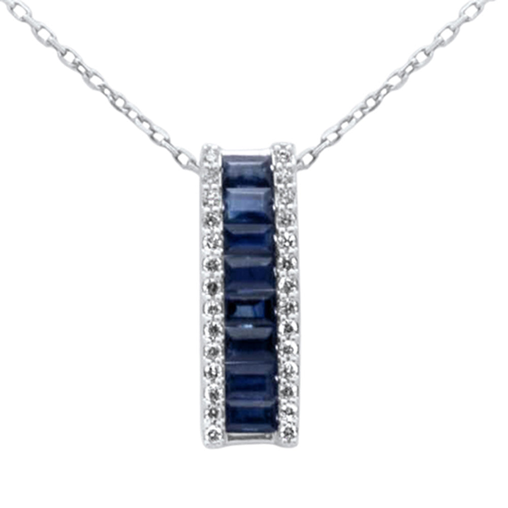 Muse Jewelry 1.06ct G SI 14K White Gold Diamond & Blue Sapphire Gemstones Pendant Necklace 18" Long