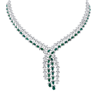 Muse Jewelry 10.38ct G SI 14K White Gold Diamond & Natural Emerald Gemstones Pendant Necklace 16" Long