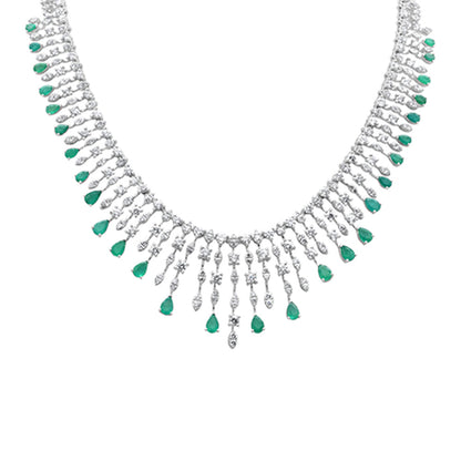 Muse Jewelry 17.54ct G SI 14K White Gold Diamond & Natural Emerald Gemstones Pendant Necklace 16" Long