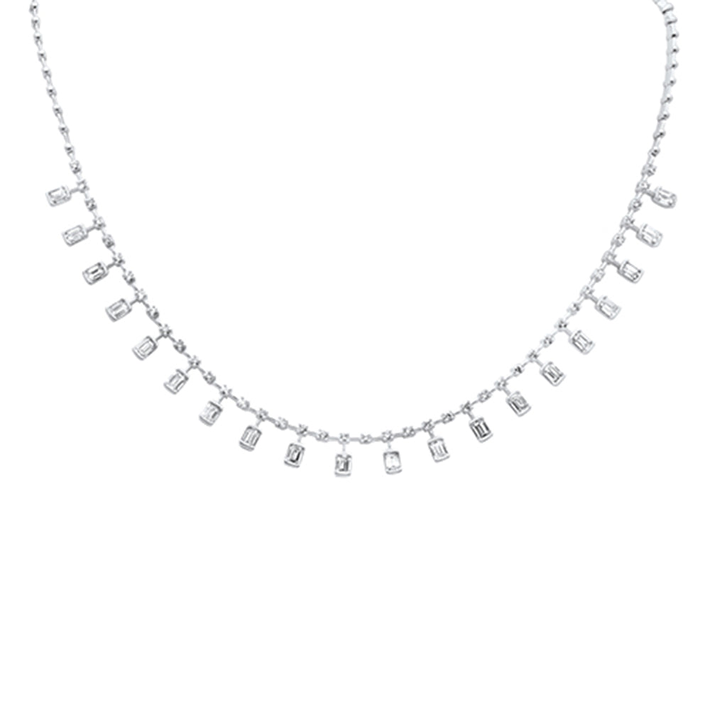 Muse Jewelry 4.10ct G SI 14K White Gold Diamond & Emerald Cut Drop Pendant Necklace 16" Long