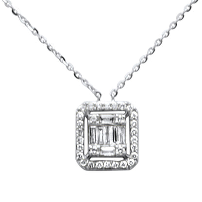 Muse Jewelry .26ct G SI 14K White Gold Round & Baguette Diamond Pendant Necklace 18" Long