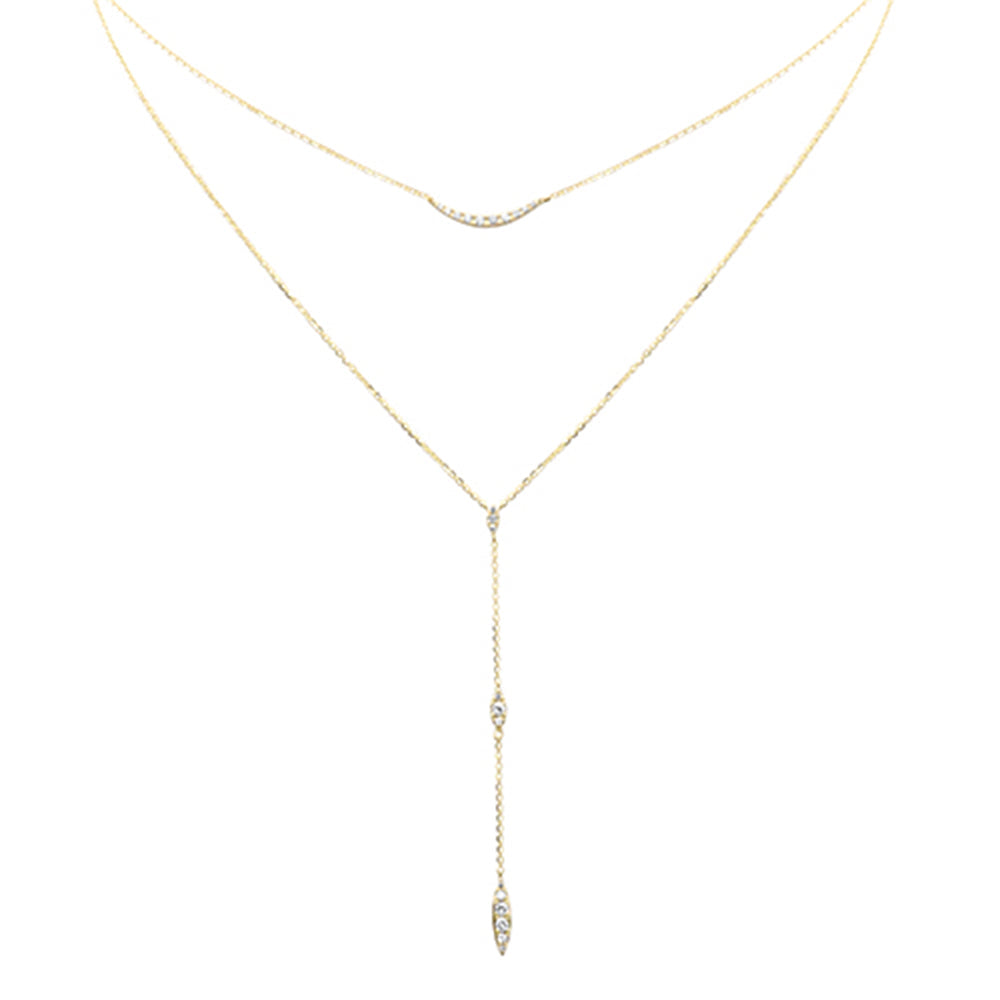 Muse Jewelry .26ct G SI 14K Yellow Gold Diamond Double Layers Drop Pendant Necklace 18" Long