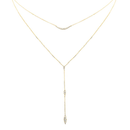 Muse Jewelry .26ct G SI 14K Yellow Gold Diamond Double Layers Drop Pendant Necklace 18" Long