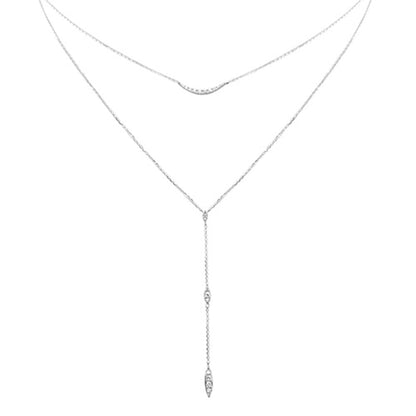 Muse Jewelry .26ct G SI 14K White Gold Diamond Double Layers Drop Pendant Necklace 18" Long