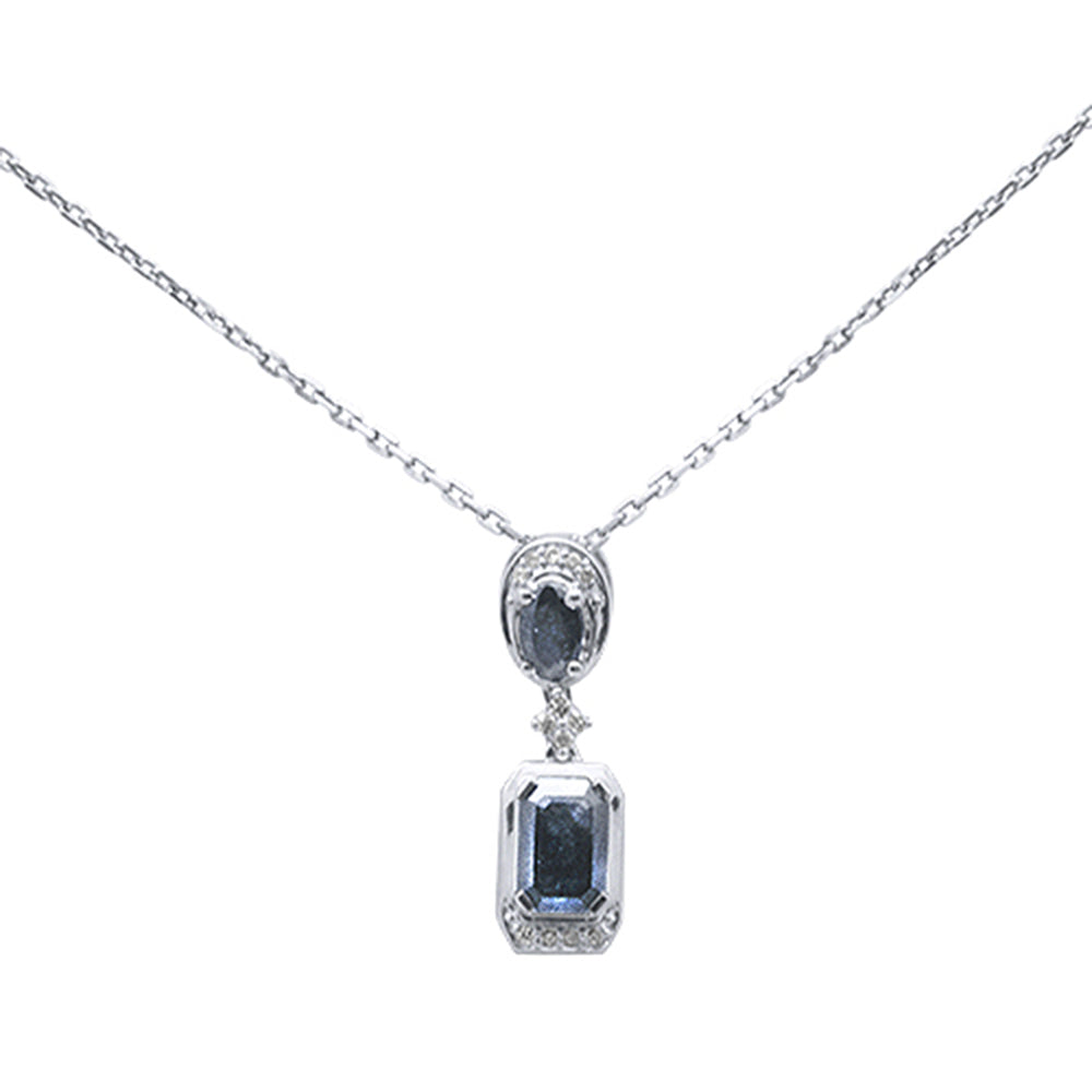 Muse Jewelry .94ct G SI 14K White Gold Diamond & Blue Sapphire Gemstones Pendant Necklace 18" Long