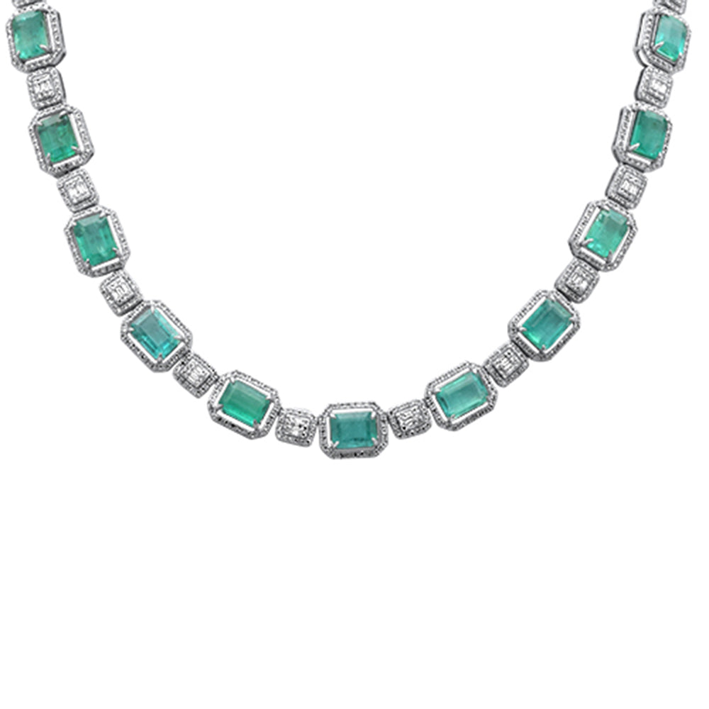 Muse Jewelry 45.30ct G SI 14K White Gold Diamond & Natural Emerald Gemstones Pendant Necklace 16" Long