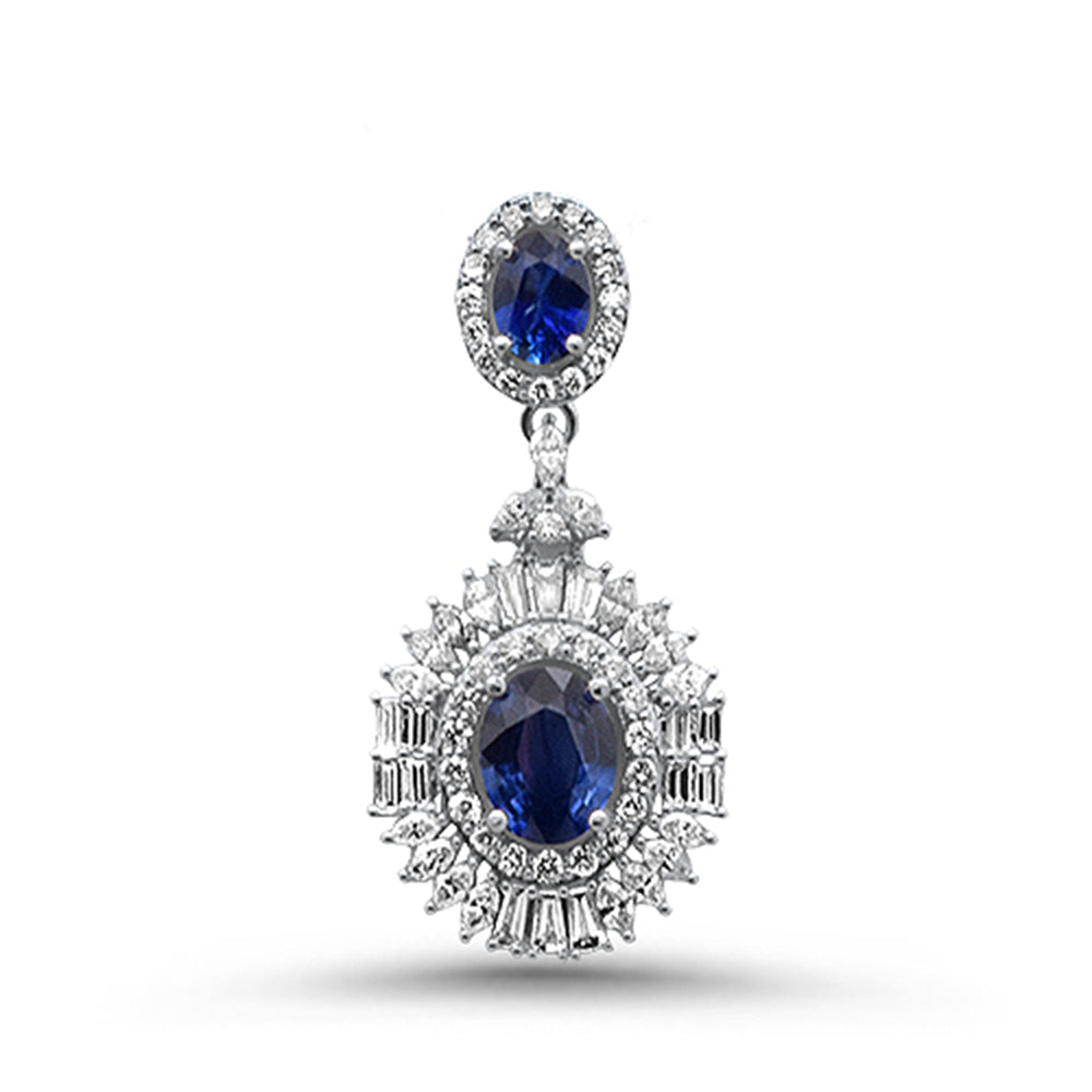 Muse Jewelry 4.39 G SI 14K White Gold Diamond & Blue Sapphire Gemstones Pendant