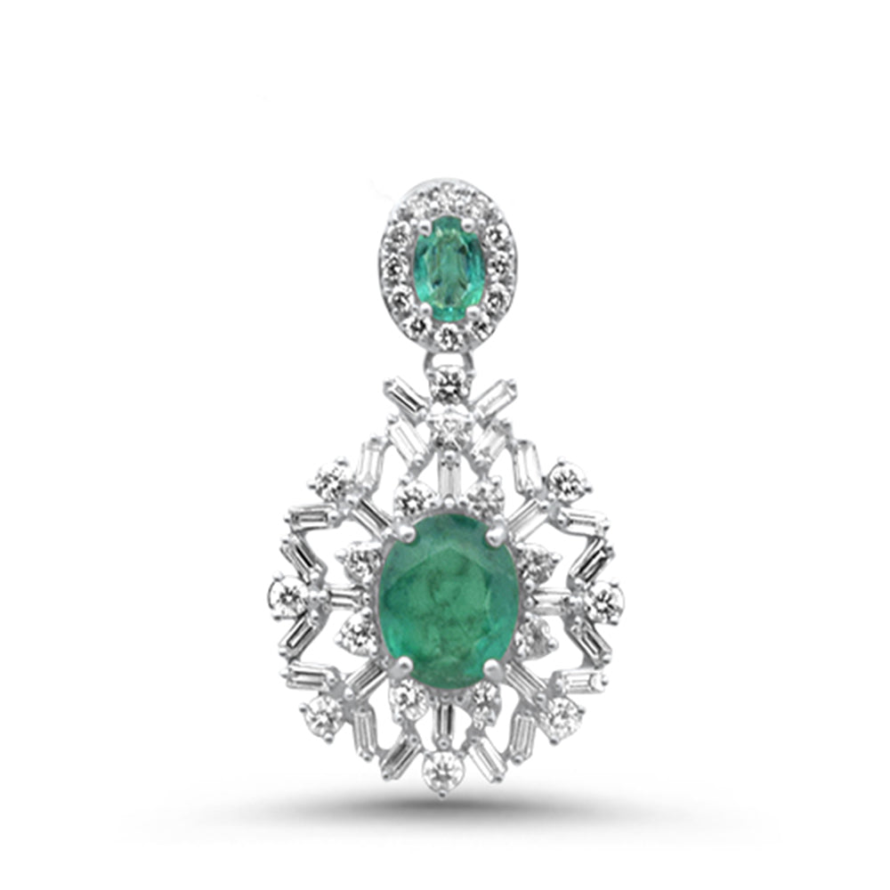 Muse Jewelry 4.05ct G SI 14K White Gold Diamond & Natural Emerald Gemstones Pendant