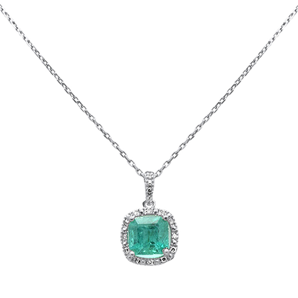 Muse Jewelry 1.52ct G SI 14K White Gold Diamond & Emerald Gemstones Pendant Necklace 18" Long