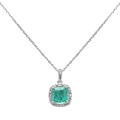 Muse Jewelry 1.52ct G SI 14K White Gold Diamond & Emerald Gemstones Pendant Necklace 18" Long