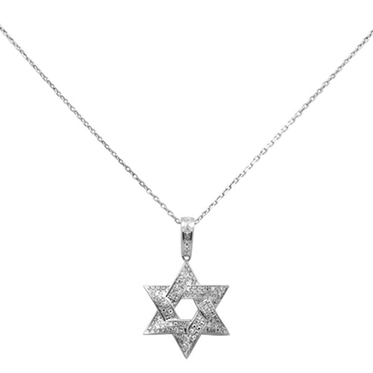 Muse Jewelry .26ct G SI 14K White Gold Diamond Star of David Pendant Necklace 18" Long Chain