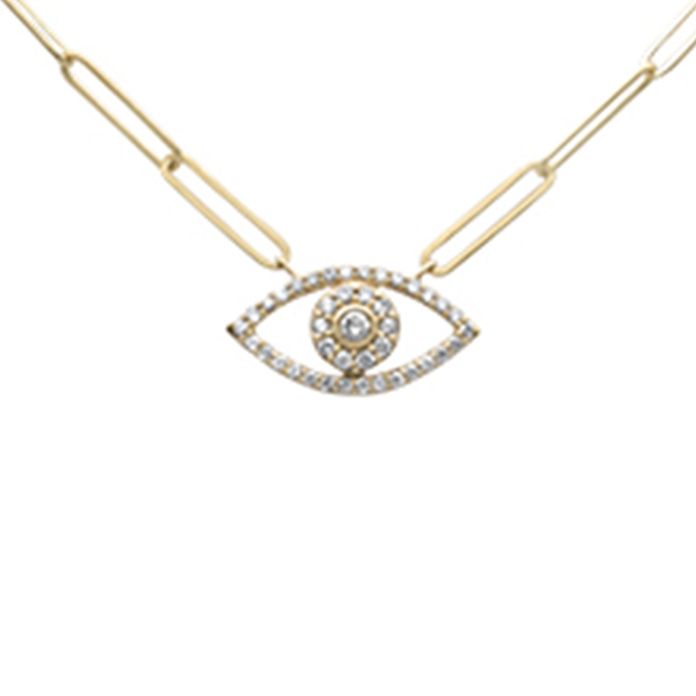 Muse Jewelry .25ct G SI 14K Yellow Gold Diamond Paper Clip Evil Eye Pendant Necklace 18" Long