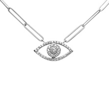 Muse Jewelry .25ct G SI 14K White Gold Diamond Paper Clip Evil Eye Pendant Necklace 18" Long