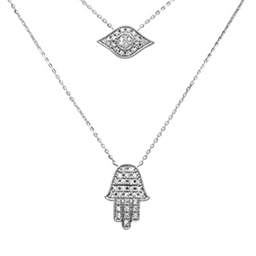 Muse Jewelry .26ct G SI 14K White Gold Diamond 2 Layers Pendant Necklace 18" Long