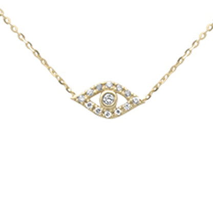 Muse Jewelry .07ct G SI 14K Yellow Gold Diamond Evil Eye Pendant Necklace 16+2" Ext