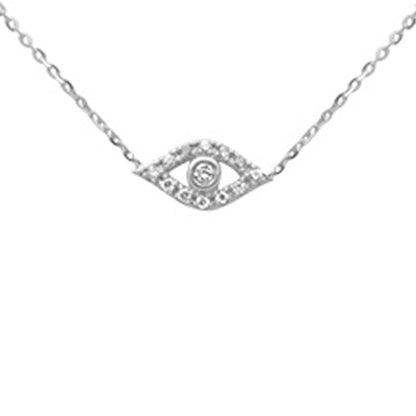 Muse Jewelry .07ct G SI 14K White Gold Diamond Evil Eye Pendant Necklace 16+2" Ext