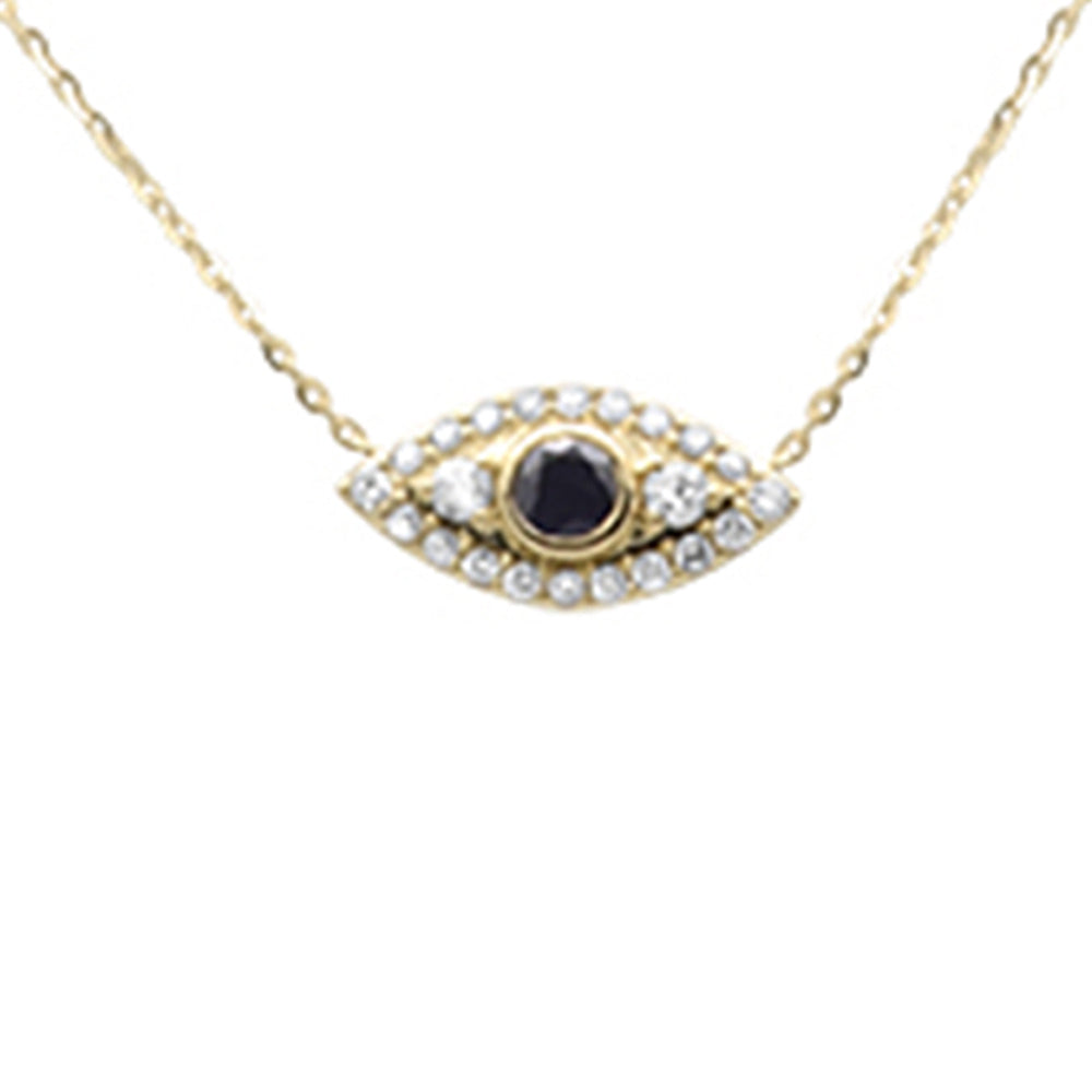 Muse Jewelry .42ct G SI 14K Yellow Gold Diamond & Blue Sapphire Gemstones Evil Eye Pendant Necklace 16+2" Ext