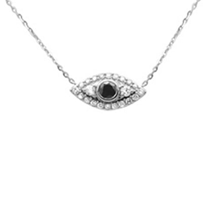 Muse Jewelry .42ct G SI 14K White Gold Diamond & Blue Sapphire Gemstones Evil Eye Pendant Necklace 16+2" Ext