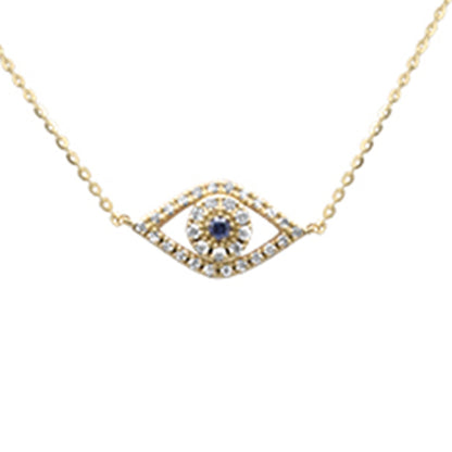 Muse Jewelry .17ct G SI 14K Yellow Gold Diamond & Blue Sapphire Gemstones Evil Eye Pendant Necklace 16+2" Ext