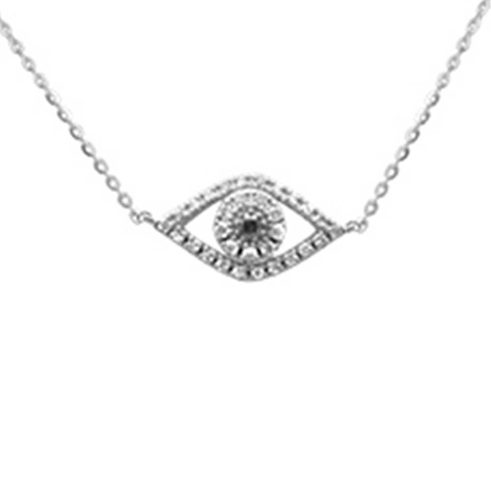 Muse Jewelry .17ct G SI 14K White Gold Diamond & Blue Sapphire Gemstones Evil Eye Pendant Necklace 16+2" Ext