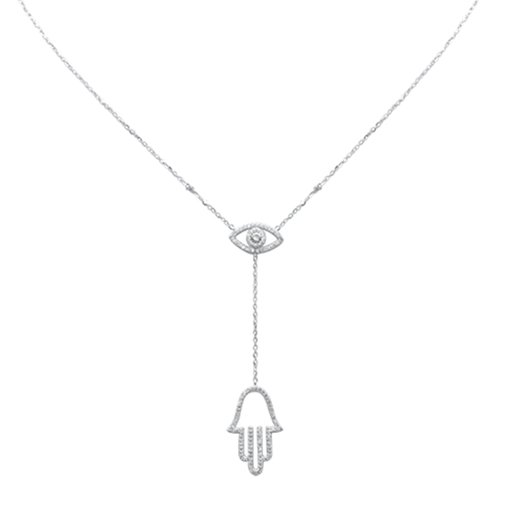 Muse Jewelry .28ct G SI 14K White Gold Diamond Evil Eye & Hamsa Pendant Necklace 16+2" Ext