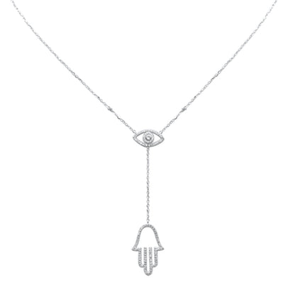 Muse Jewelry .28ct G SI 14K White Gold Diamond Evil Eye & Hamsa Pendant Necklace 16+2" Ext