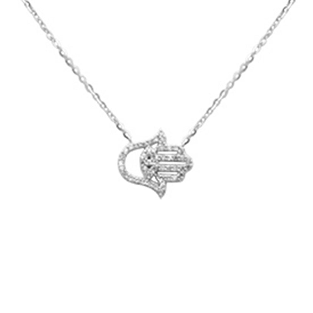 Muse Jewelry .12ct G SI 14K White Gold Diamond Hamsa Pendant Necklace 16+2" Ext