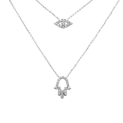 Muse Jewelry .19ct G SI 14K White Gold Diamond Evil Eye & Hamsa Pendant Necklace 16+2" Ext