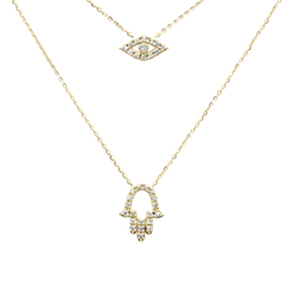 Muse Jewelry .19ct G SI 14K Yellow Gold Diamond Evil Eye & Hamsa Pendant Necklace 16+2" Ext