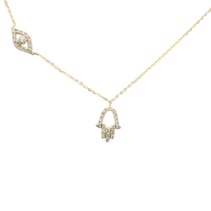 Muse Jewelry .16ct G SI 14K Yellow Gold Diamond Evil Eye & Hamsa Pendant Necklace 16+2" Ext