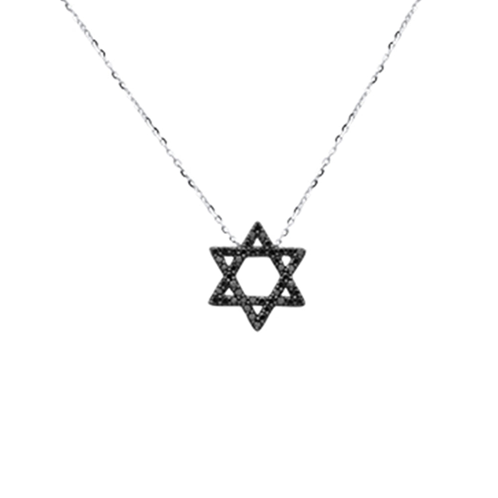 Muse Jewelry .26ct G SI 14K White Gold Black Diamond Star of David Pendant Necklace 16+2" Ext