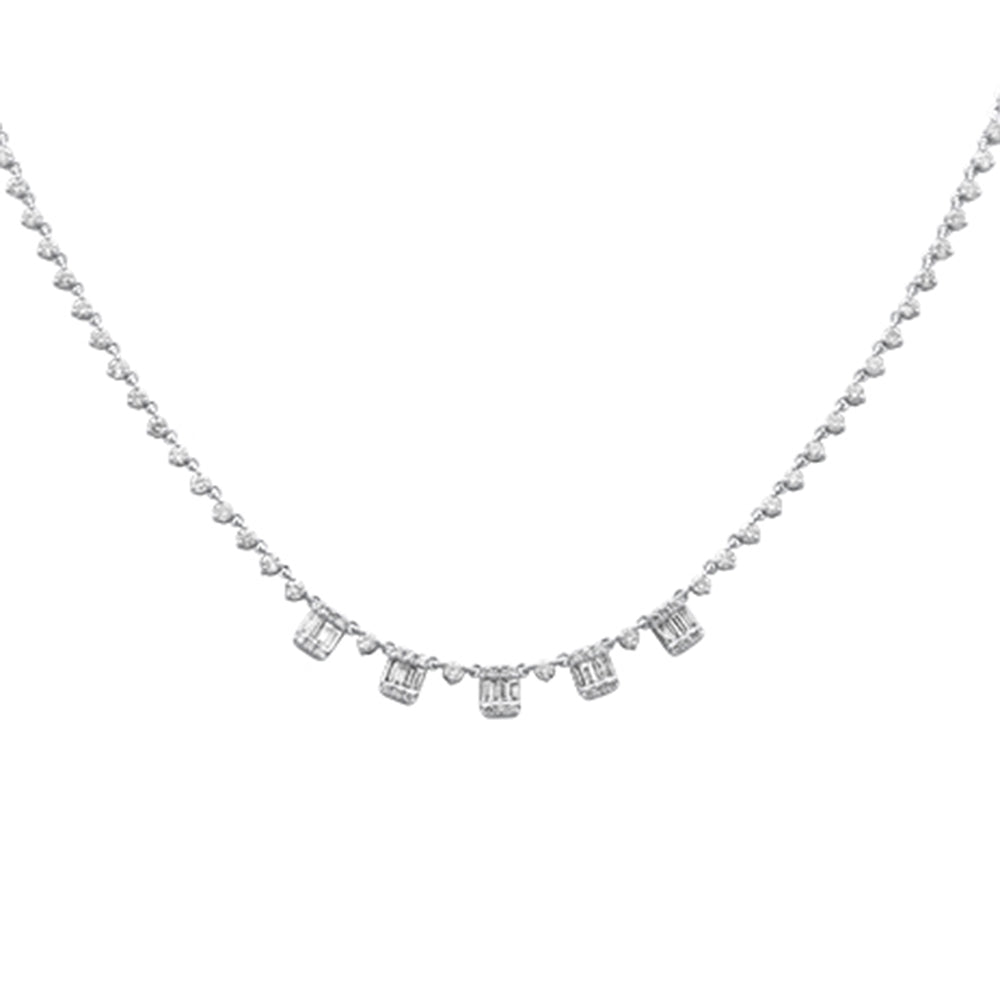 Muse Jewelry 1.47ct G SI 14K White Gold Diamond Round & Baguette Pendant Necklace 16+2" Ext