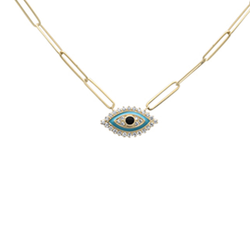 Muse Jewelry .16ct G SI 14K White Gold Diamond Evil Eye Enamel Paper Clip Pendant Necklace 18" Long