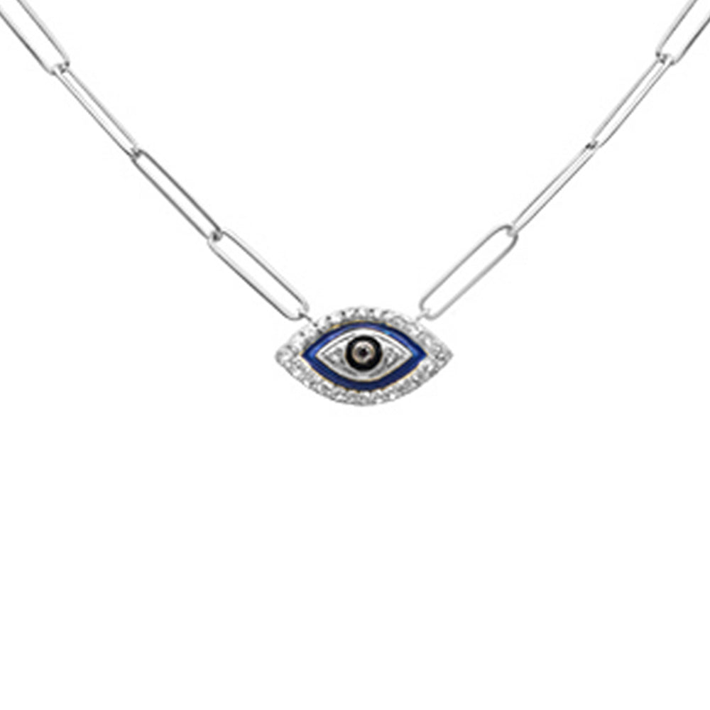 Muse Jewelry .18ct G SI 14K White Gold Diamond Evil Eye Enamel Paper Clip Pendant Necklace 18" Long