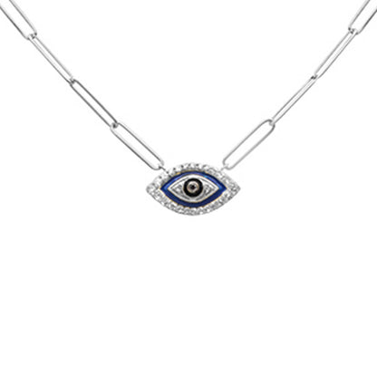 Muse Jewelry .18ct G SI 14K White Gold Diamond Evil Eye Enamel Paper Clip Pendant Necklace 18" Long