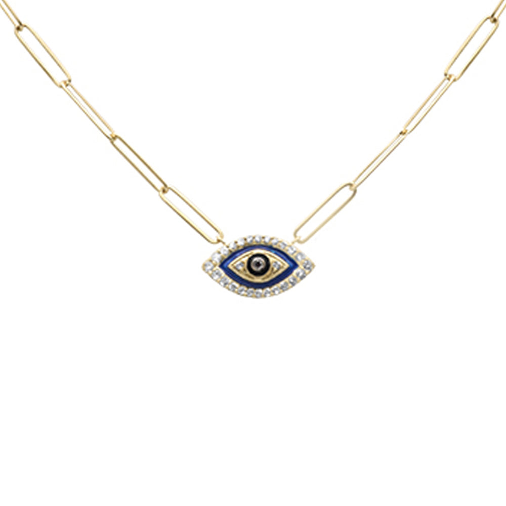 Muse Jewelry .18ct G SI 14K Yellow Gold Diamond Evil Eye Enamel Paper Clip Pendant Necklace 18" Long