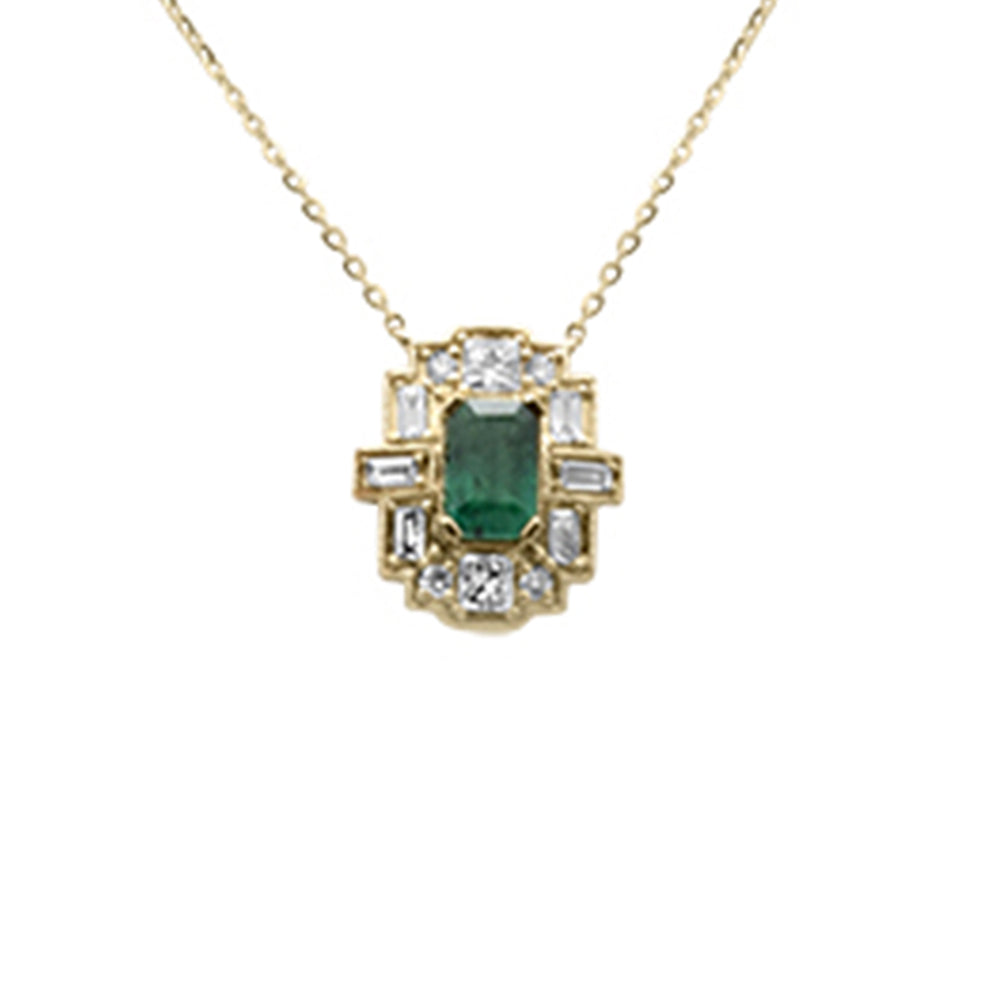 Muse Jewelry .88ct G SI 14K Yellow Gold Diamond & Emerald Gemstone Pendant Necklace 16+2" Ext