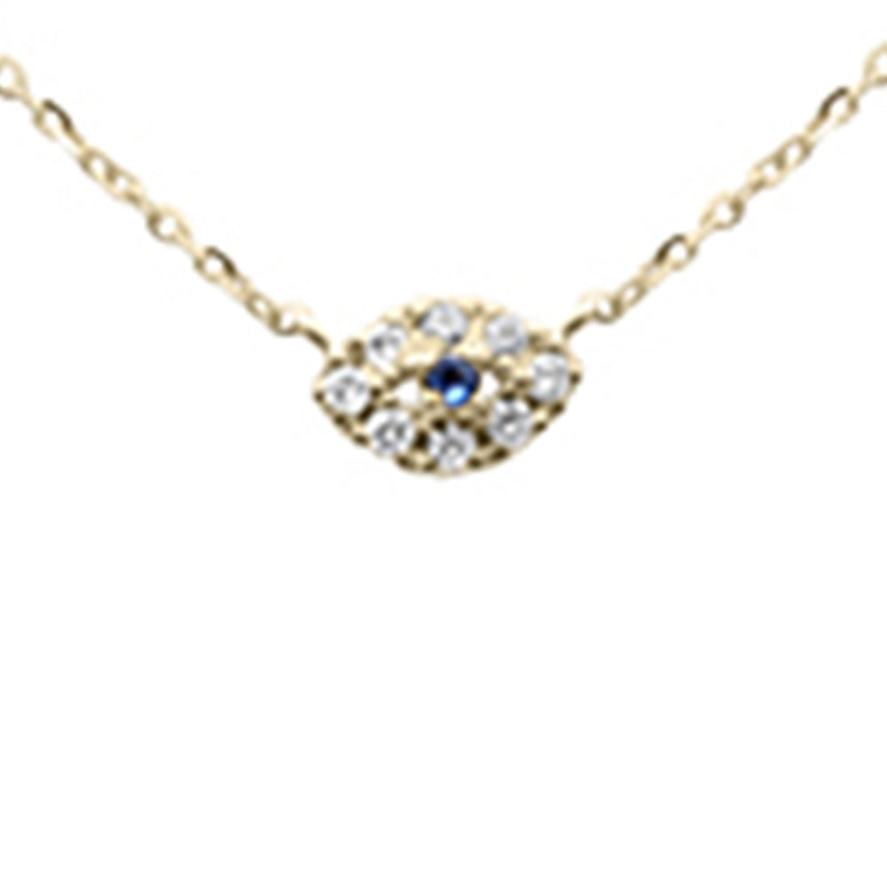 Muse Jewelry .06ct G SI 14K Yellow Gold Diamond & Blue Sapphire Gemstones Petite Evil Eye Pendant Necklace 16+2" Ext