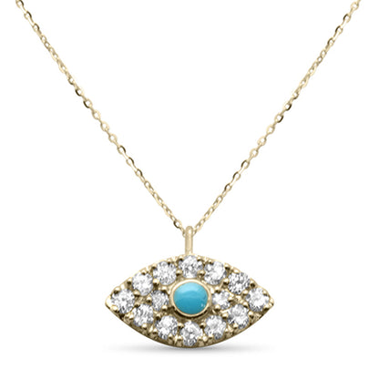 Muse Jewelry .15ct G SI 14K Yellow Gold Diamond & Turquoise Evil Eye Petite Pendant Necklace 18"