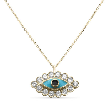 Muse Jewelry .09ct G SI 14K Yellow Gold Diamond Evil Eye Enamel Petite Pendant Necklace 18"