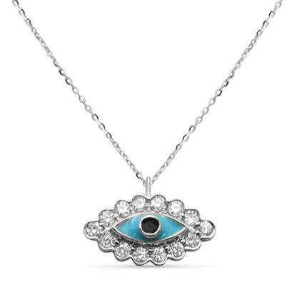 Muse Jewelry .09ct G SI 14K White Gold Diamond Evil Eye Enamel Petite Pendant Necklace 18"