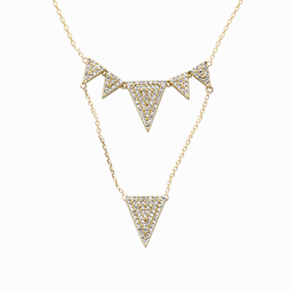 Muse Jewelry .22ct G SI 14K Yellow Gold Diamond Multiple Triangle Shapes Pendant Necklace 18" long Chain