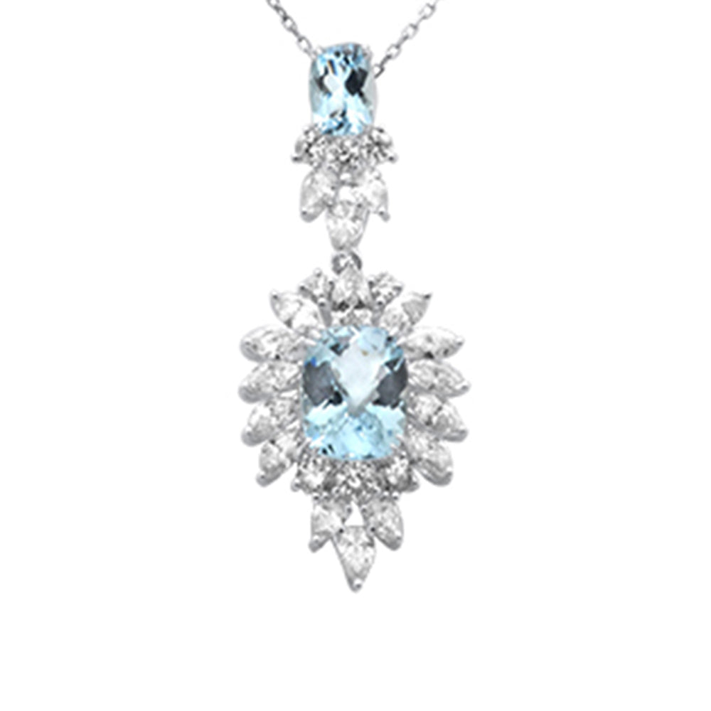 Muse Jewelry 6.06ct G SI 14K White Gold Diamond & Aqua Gemstones Pendant Necklace