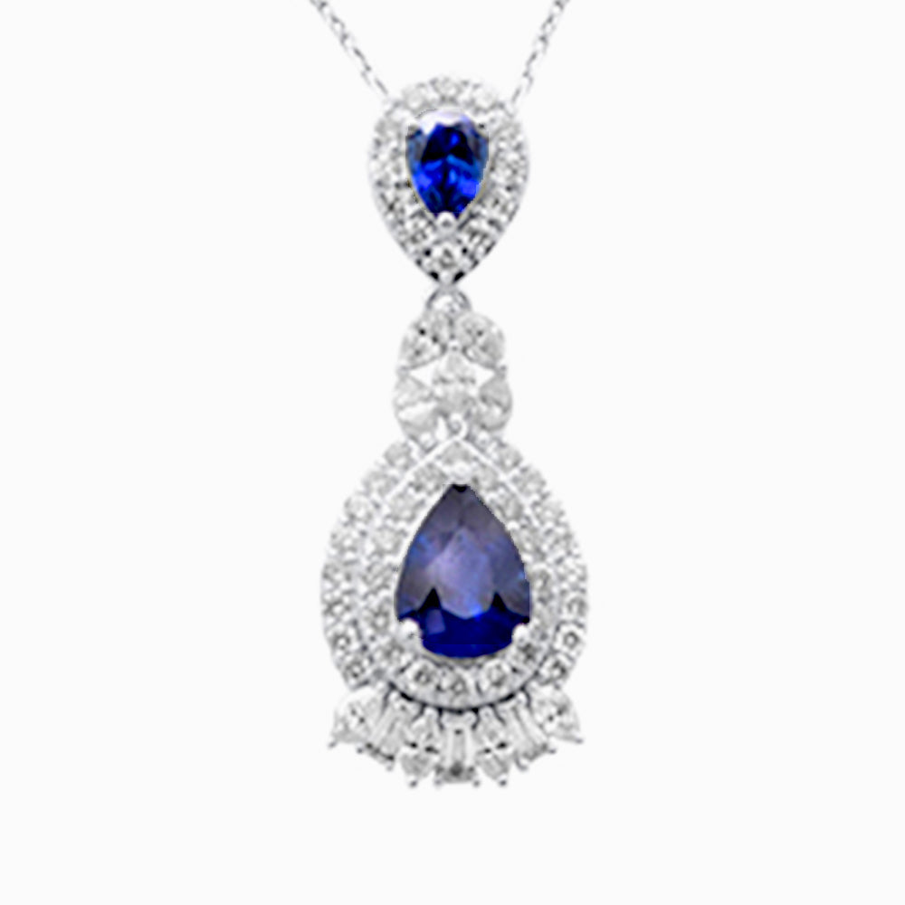 Muse Jewelry 3.83ct G SI 14K White Gold Diamond & Blue Sapphire Gemstones Pendant Necklace