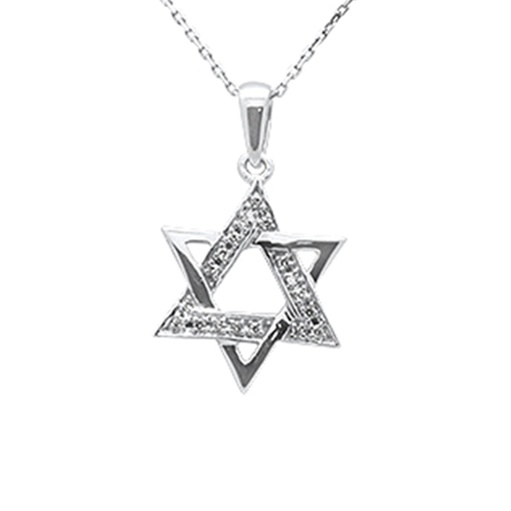 Muse Jewelry .11ct G SI 14K White Gold Diamond Star of David Pendant Necklace 18" Long