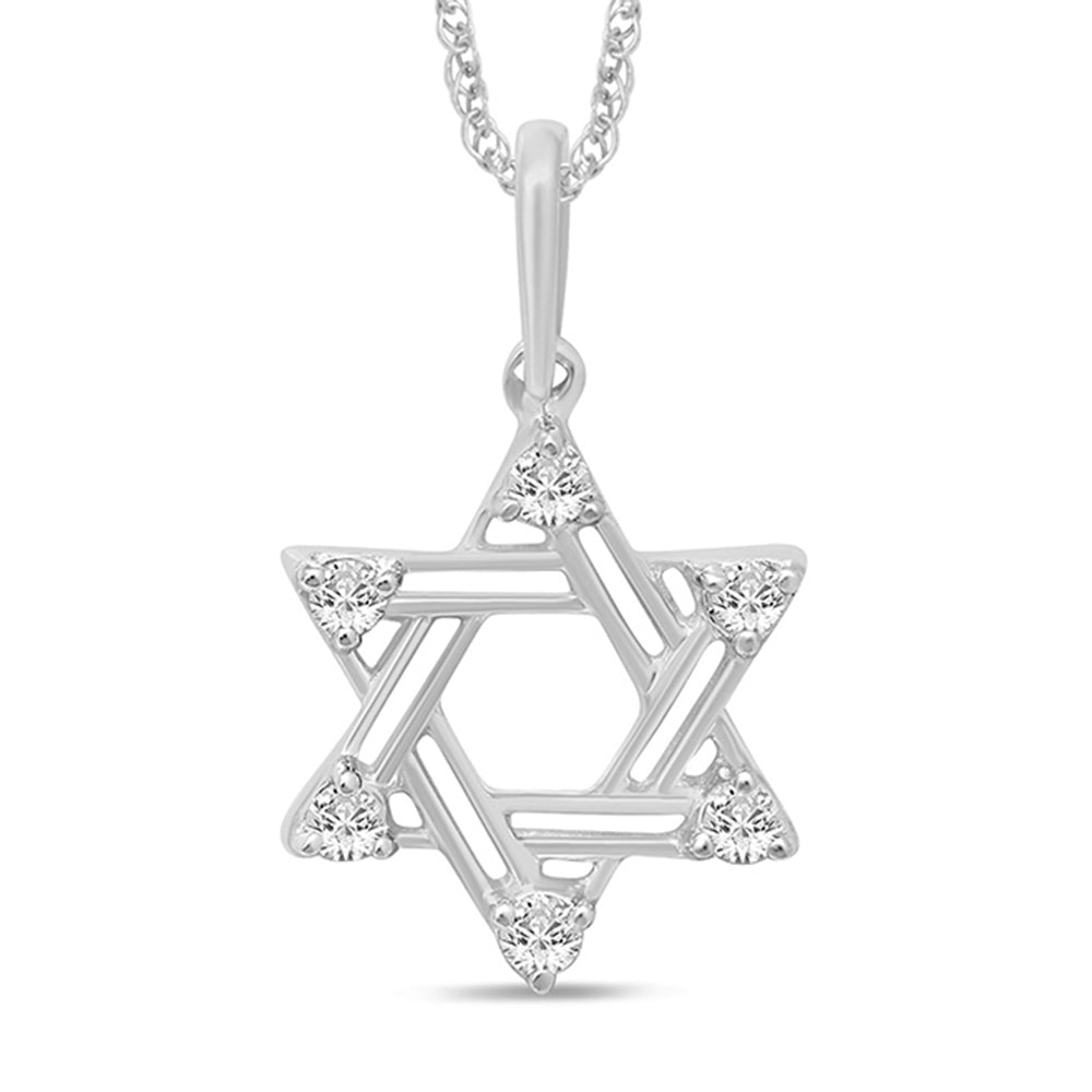 Muse Jewelry .18ct G SI 14K White Gold Diamond Star of David Pendant Necklace 18" Long