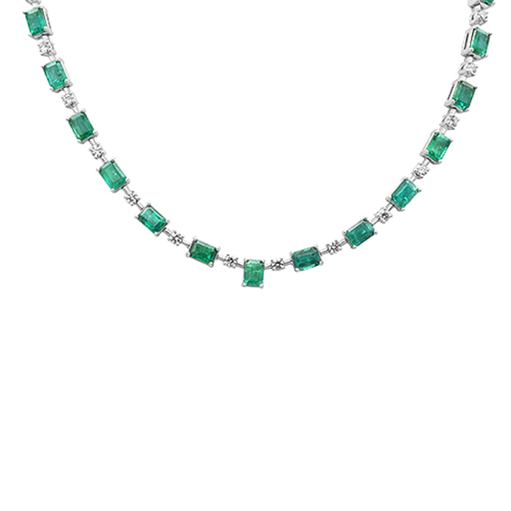 Muse Jewelry 27.75ct G SI 14K White Gold Diamond & Natural Emerald Gemstones Pendant Necklace 16+2" Ext. Long