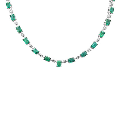 Muse Jewelry 27.75ct G SI 14K White Gold Diamond & Natural Emerald Gemstones Pendant Necklace 16+2" Ext. Long